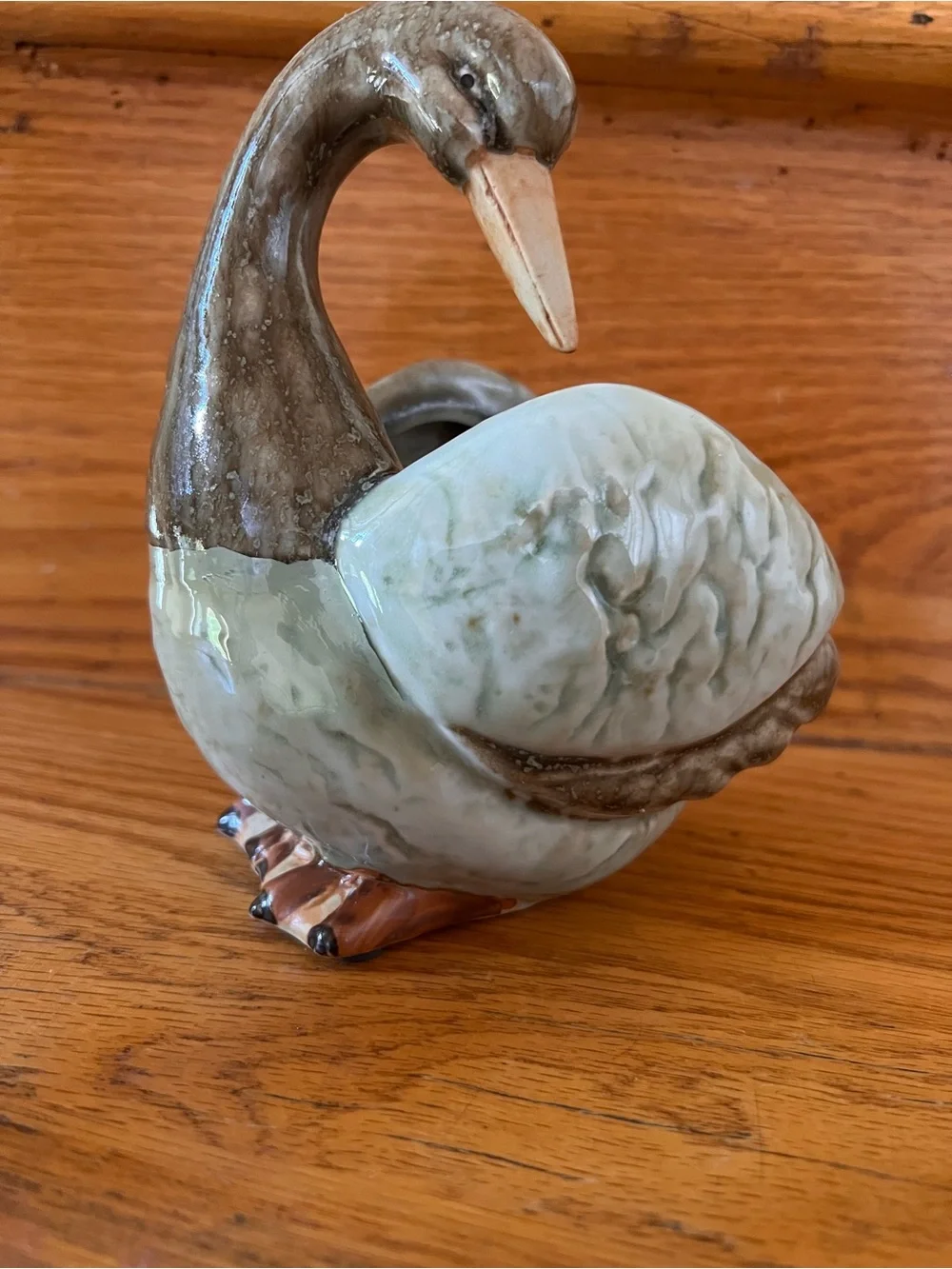 Ceramic Swan Figurine Pale Green Brown Home Accents planter bird anthropologie